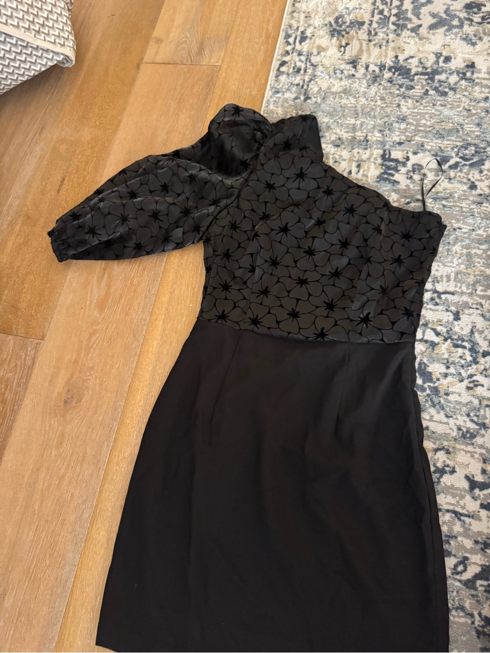 NWT Black One-Shoulder Floral Bodice Dress